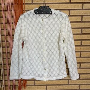 60's White Knit Cardigan - Lightweight Cardigan Sweater - Small - Barbee Girl